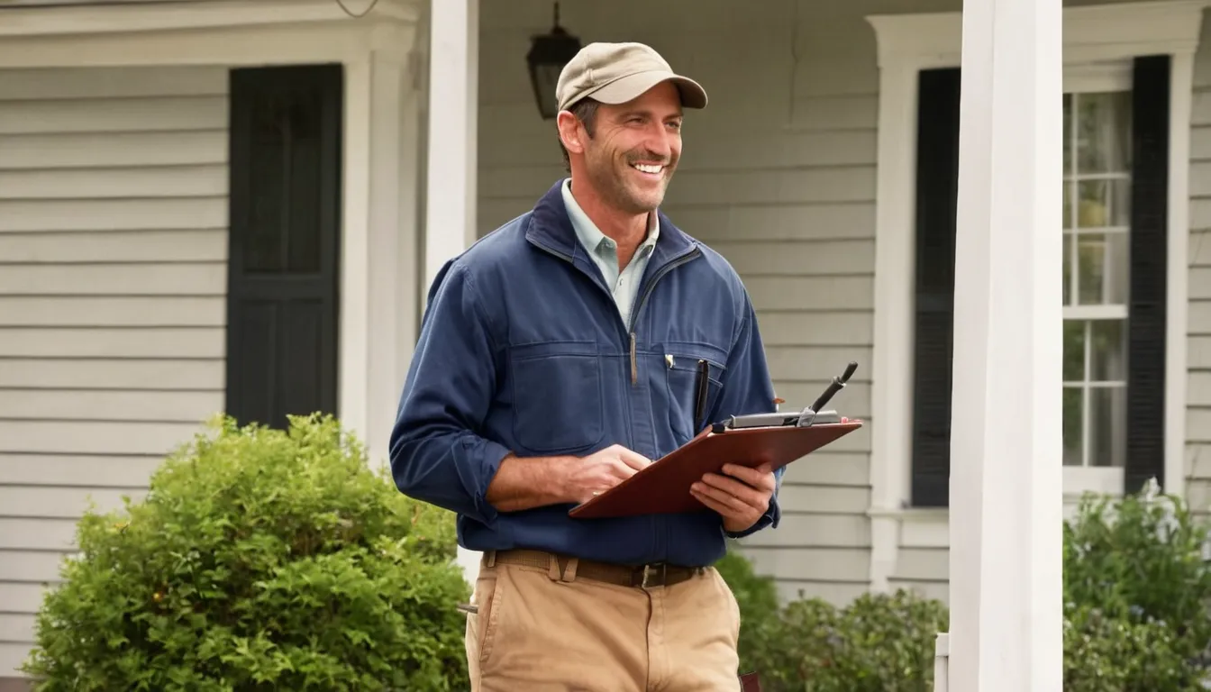 Friendly pest control provider talking with a homeowner at the door of a Agawam Town home